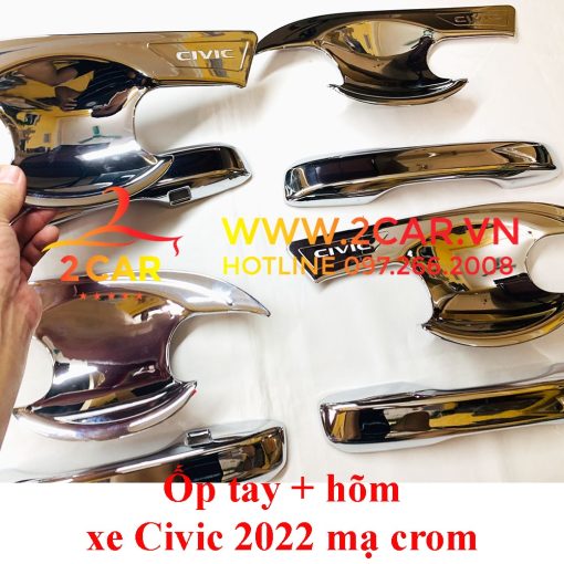 Ốp tay nắm, hõm cửa xe Honda Civic đời 2022 2023 mạ Crom sáng bóng - Hình ảnh 6