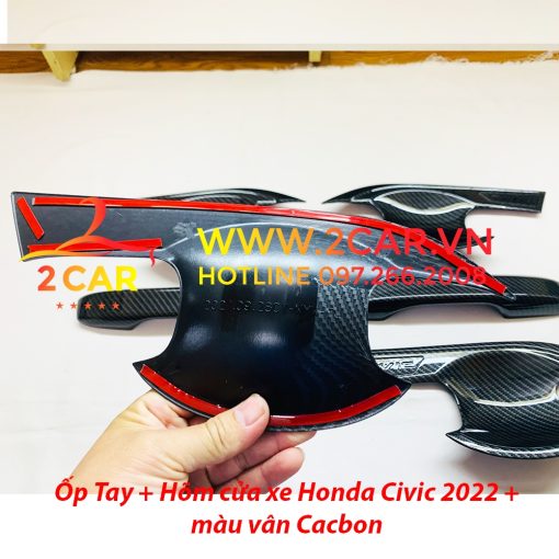 Ốp tay nắm, hõm cửa CARBON xe Honda Civic 2022 - 2023 màu vân cacbon cao cấp - Hình ảnh 6