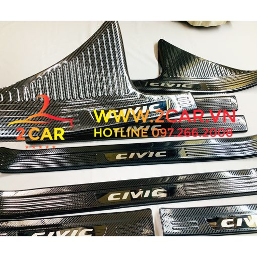 Ốp bậc cửa, Nẹp bước chân trong ngoài CARBON Xe Honda Civic 2016- 2021, 2022, 2023 vân cacbon cao cấp - Hình ảnh 6