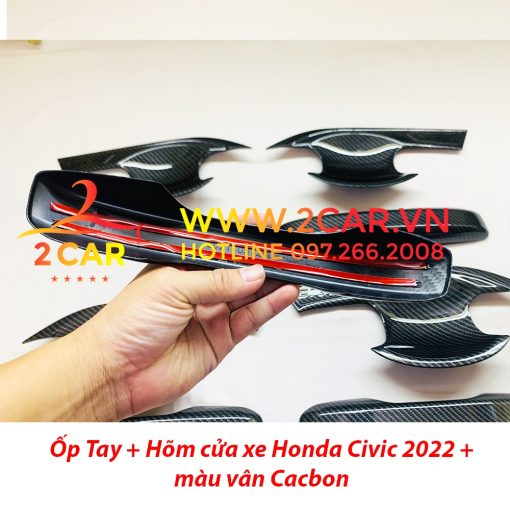Ốp tay nắm, hõm cửa CARBON xe Honda Civic 2022 - 2023 màu vân cacbon cao cấp - Hình ảnh 7