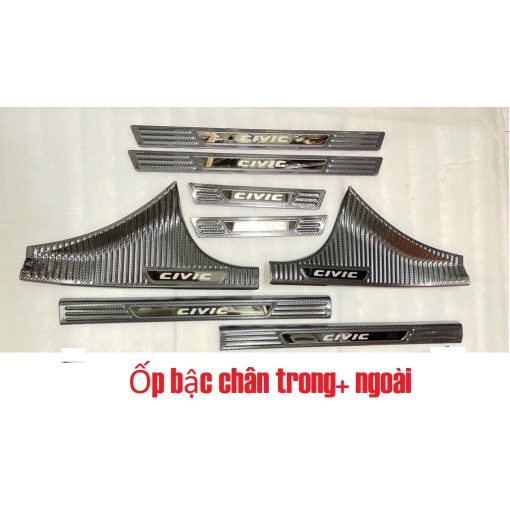 Ốp bậc cửa, nẹp bước chân, chống trầy bậc cốp trong ngoài Carbon xe Honda Civic 2022, 2023 vân cacbon cao cấp - Hình ảnh 11