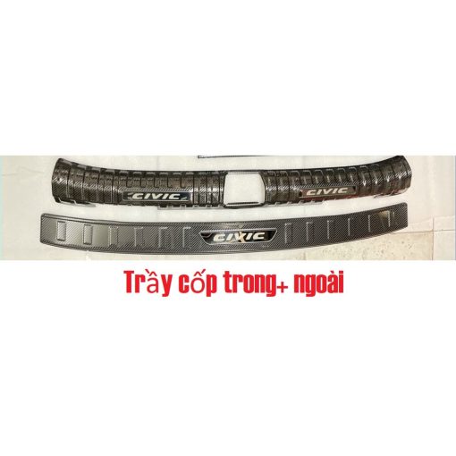 Ốp bậc cửa, nẹp bước chân, chống trầy bậc cốp trong ngoài Carbon xe Honda Civic 2022, 2023 vân cacbon cao cấp - Hình ảnh 14