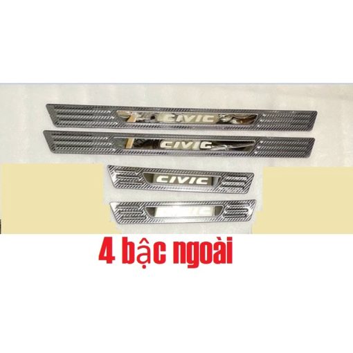 Ốp bậc cửa, nẹp bước chân, chống trầy bậc cốp trong ngoài Carbon xe Honda Civic 2022, 2023 vân cacbon cao cấp - Hình ảnh 9