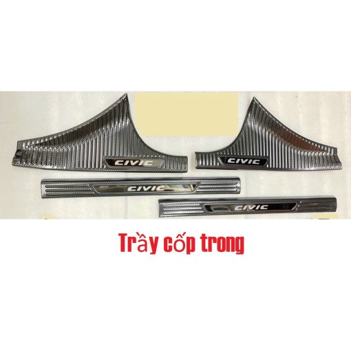 Ốp bậc cửa, nẹp bước chân, chống trầy bậc cốp trong ngoài Carbon xe Honda Civic 2022, 2023 vân cacbon cao cấp - Hình ảnh 10