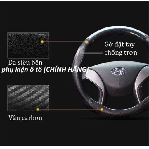 Bọc vô lăng carbon xe Hyundai I10, I20, I30, Accent, Santafe, Tucson, Kona, Getz, Avante, Elantra, Creta - Hình ảnh 6