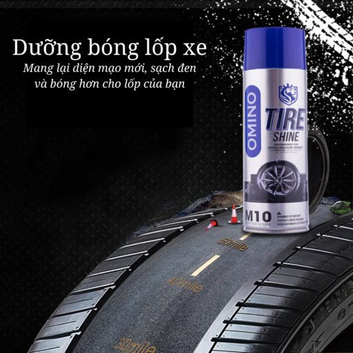 Xịt Dưỡng Bóng Vỏ Lốp Ô Tô OMINO M10 500ml, Phục Hồi Lốp Xe, Nhựa Đen - Chính Hãng Omino Vietnam