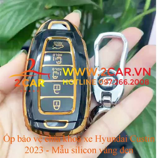 Ốp bảo vệ chìa khoá xe Hyundai Custin 2023-2004 mẫu Silicon vàng đen cao cấp