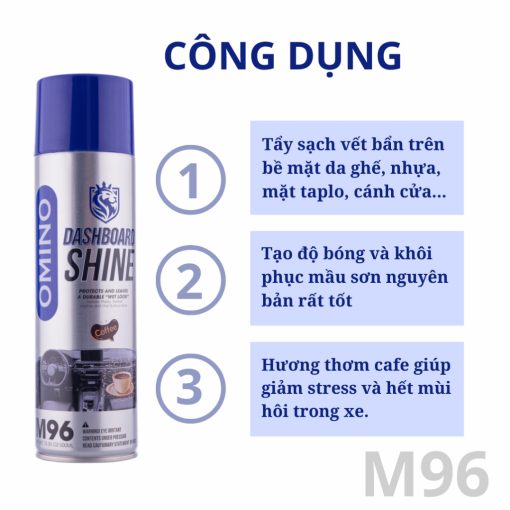 Xịt Dưỡng Bóng Nội Thất, Ghế Da Ô Tô Hương Cafe OMINO M96 500ml - Chính Hãng Omino Vietnam - Hình ảnh 3
