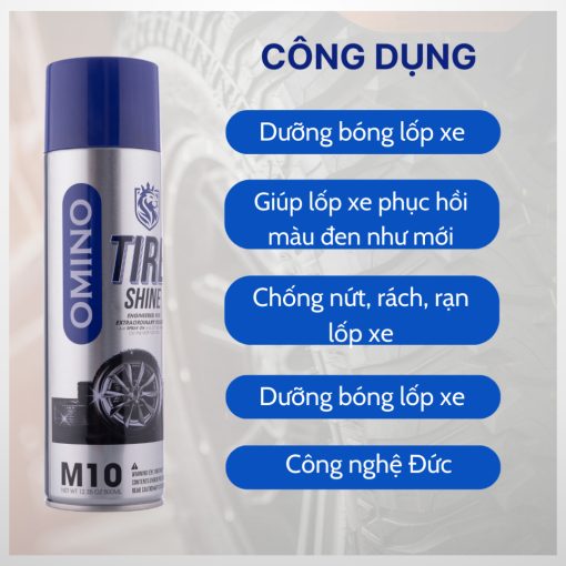 Xịt Dưỡng Bóng Vỏ Lốp Ô Tô OMINO M10 500ml, Phục Hồi Lốp Xe, Nhựa Đen - Chính Hãng Omino Vietnam - Hình ảnh 4