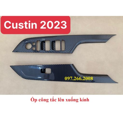 Ốp côn tắc lên xuống kính CARBON xe Huyndai Custin đời 2023, 2024 - Vân cacbon nhựa cao cấp (2 chi tiết) - Hình ảnh 5