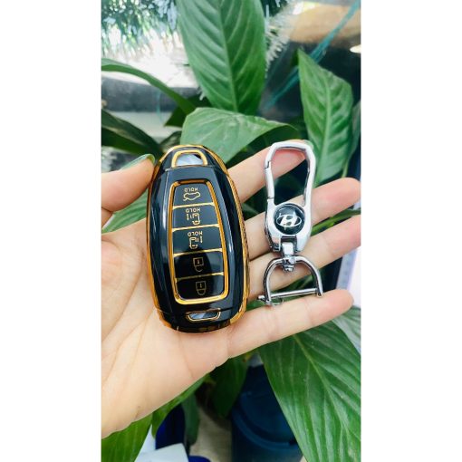 Ốp bảo vệ chìa khoá xe Hyundai Custin 2023-2004 mẫu Silicon vàng đen cao cấp - Hình ảnh 8