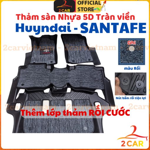 Thảm lót sàn NHỰA 5D xe Santafe đời 2019- 2023- 2024- 2025 Thảm nhựa TPE TRÀN VIỀN 5D đúc nguyên khối theo xe-3 hàng ghế