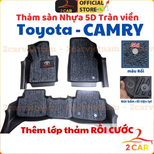 Thảm lót sàn NHỰA 5D xe Toyota Camry 2019- 2024 đúc nguyên khối TRÀN VIỀN- 3 tấm/bộ không mùi, dễ vệ sinh