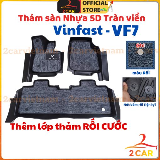 Thảm lót sàn NHỰA 5D xe Vinfast VF7 Hàng nhựa TPE TRÀN VIỀN đúc nguyên khối cao cấp