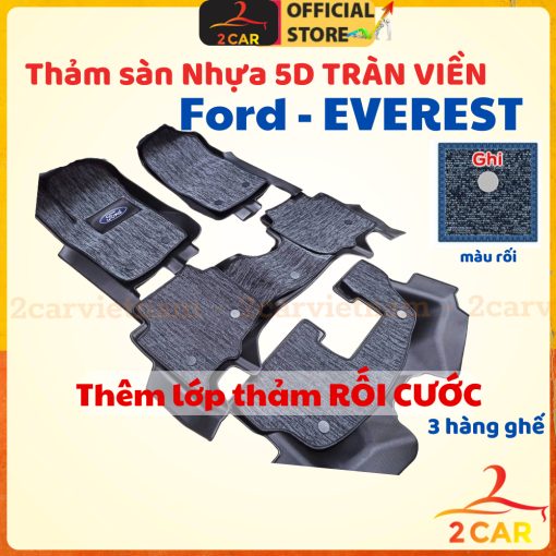 Thảm lót sàn TPE NHỰA 5D xe Ford Everest đời 2017- 2023, 2024 đúc nguyên khối TRÀN VIỀN BẬC CỬA