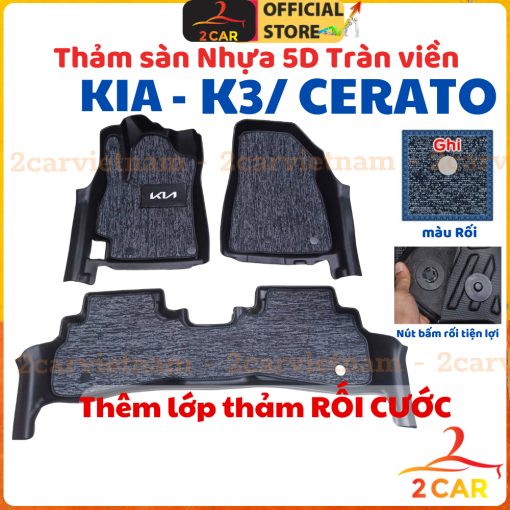 Thảm lót sàn NHỰA 5D xe Kia K3 / Cerato 2019- 2023 2024+ Nhựa đúc TRÀN VIỀN nguyên khối, chât liệu nhựa dẻo