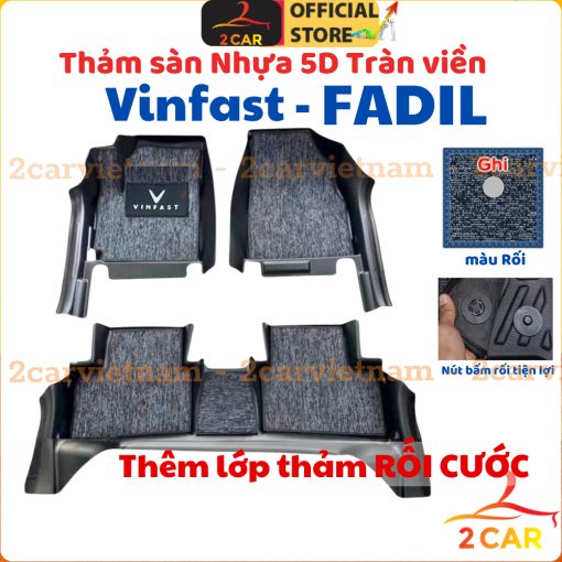 Thảm lót sàn NHỰA 5D xe Vinfast FADIL, Mẫu TPE Tràn viền bậc cửa, Dễ vệ sinh, chống thấm nước- Mẫu BẬC DÀI
