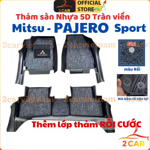 Thảm lót sàn NHỰA 5D xe Mitsubishi Pajero Sport 2018- 2024, 2025, Tràn viền nhựa TPE- dễ vệ sinh và lắp đặt- Mẫu BẬC DÀI
