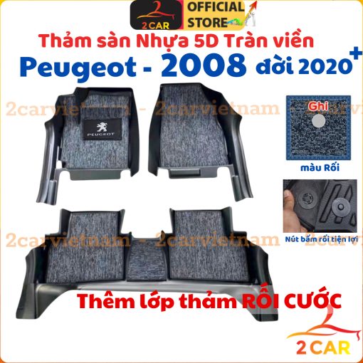 Thảm lót sàn NHỰA 5D xe Peugeot 2008 đời 2020- 2024, Tràn viền bậc cửa nhựa TPE- dễ vệ sinh và lắp đặt- Mẫu BẬC DÀI