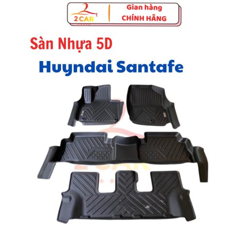 Thảm lót sàn NHỰA 5D xe Santafe đời 2019- 2023- 2024- 2025 Thảm nhựa TPE TRÀN VIỀN 5D đúc nguyên khối theo xe-3 hàng ghế - Hình ảnh 3