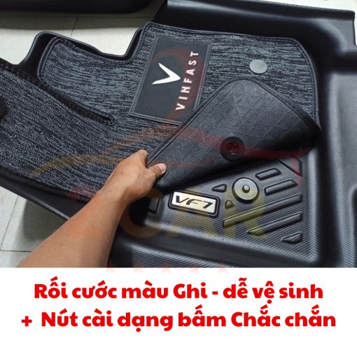 Thảm lót sàn NHỰA 5D xe Vinfast VF7 Hàng nhựa TPE TRÀN VIỀN đúc nguyên khối cao cấp - Hình ảnh 3